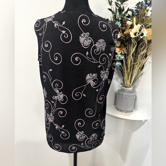 TanJay Black Bright Silver Swirls design 2 Piece Blouse & Jacket Size Medium - Picture 5 of 15